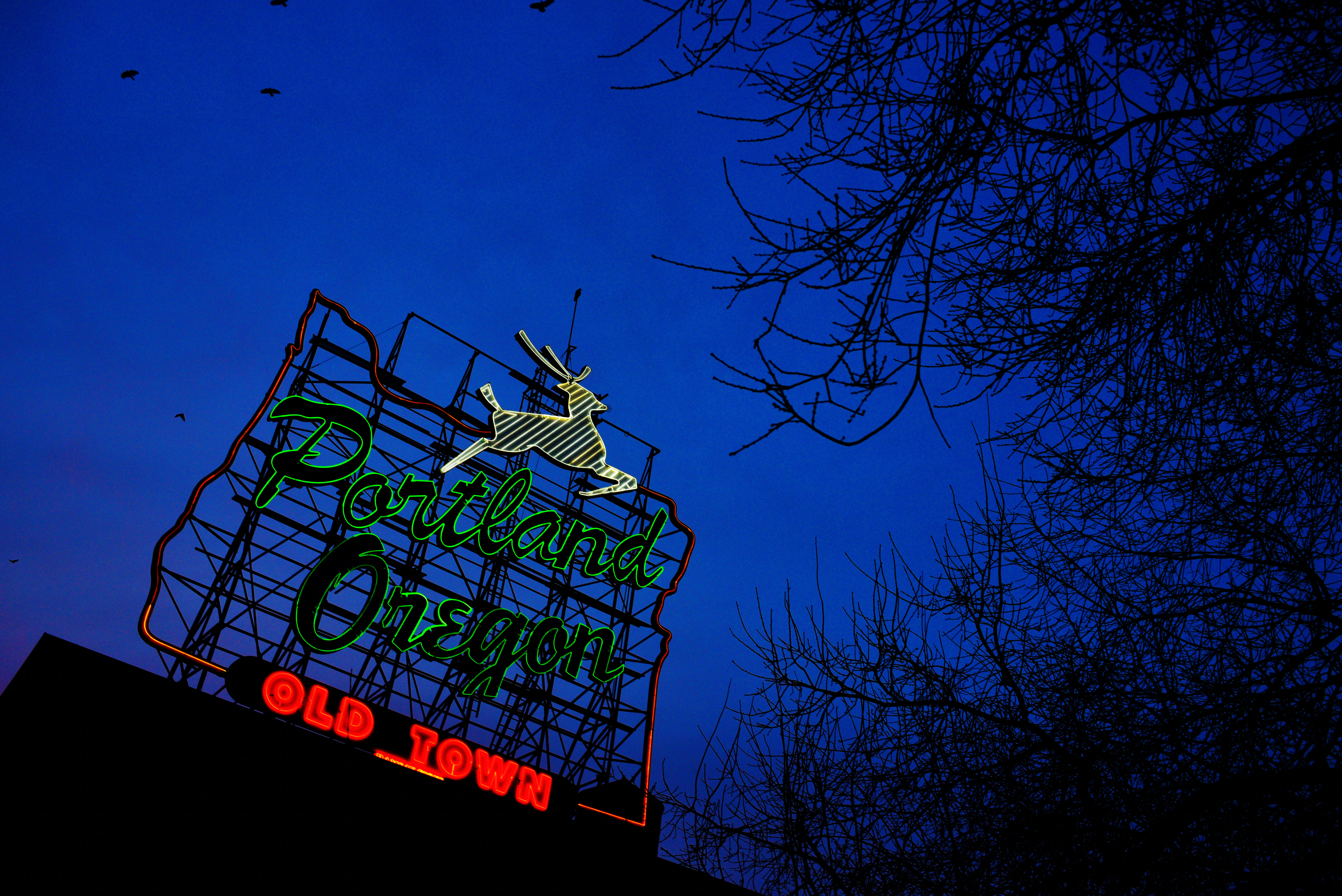Blue sky behind the Portland, Oregon Sign