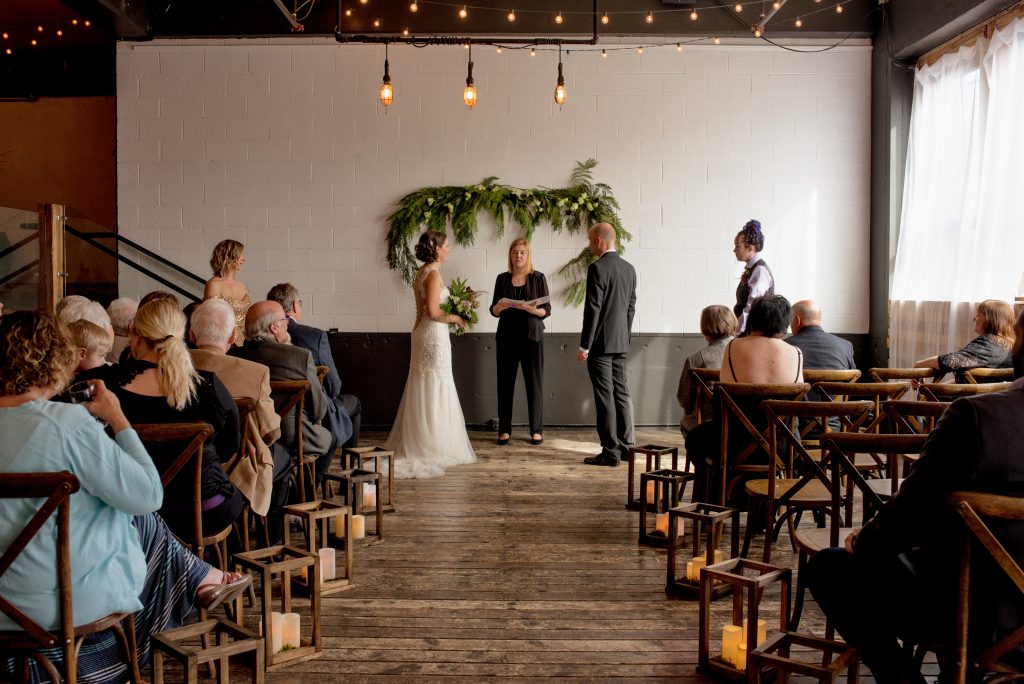 Bride and groom during the ceremony at Union Pine