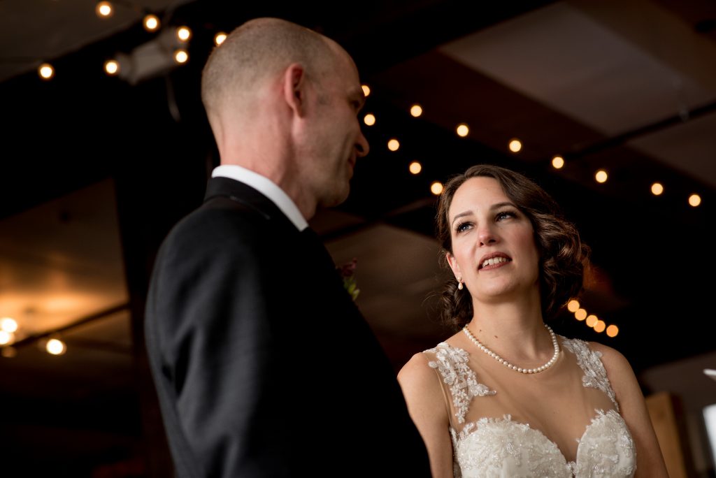 Bride and groom saying their vows.