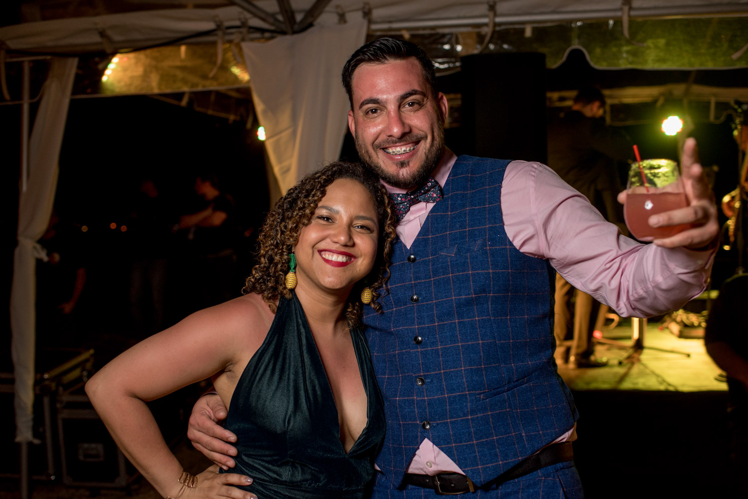 Smiling happy couple during wedding party in puerto rico