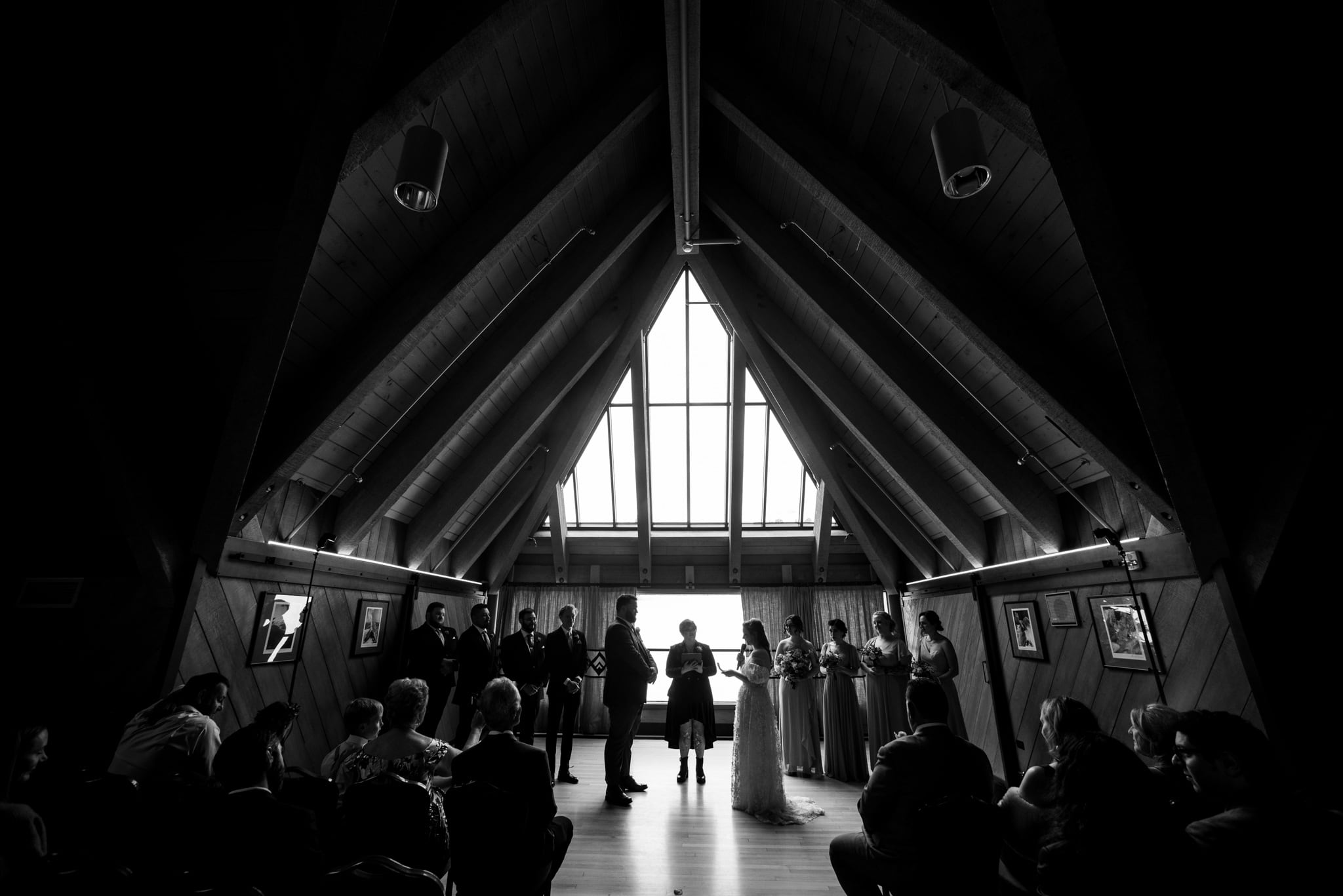 Ravens Nest Wedding photograph in black and white at Timberline Lodge